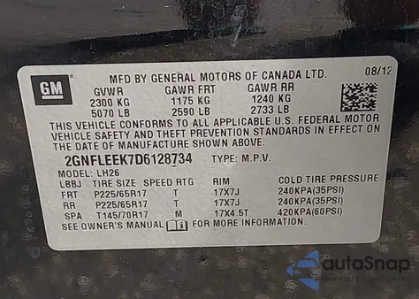 2013 Chevrolet Equinox 1Lt из США, поврежденный, VIN 2GNFLEEK7D6128734